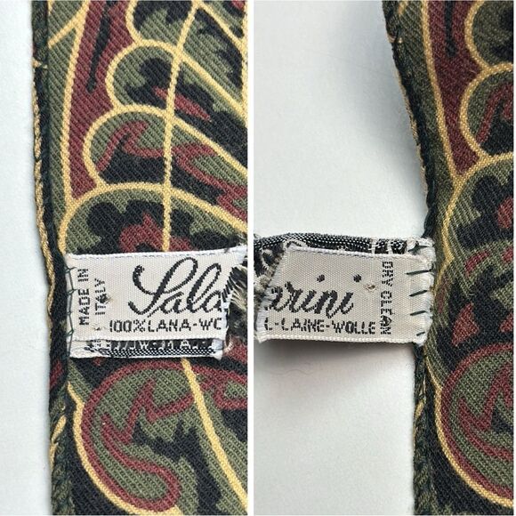 Saldarini Italy Wool Men’s Scarf Paisley Multicolor Olive Green Brown Yellow - Picture 7 of 7